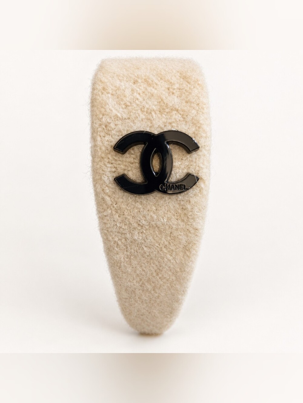 Cream Bouclé Padded Headband with Black CC Logo